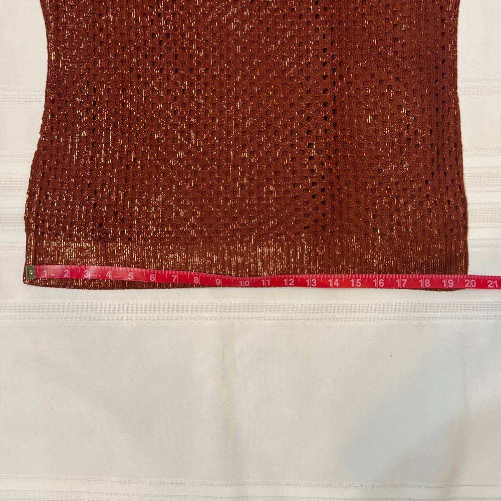 Reba Sweater Copper Gold Metallic Open Weave Crocheted Sz L‎ Matching Cami EUC - Picture 10 of 14